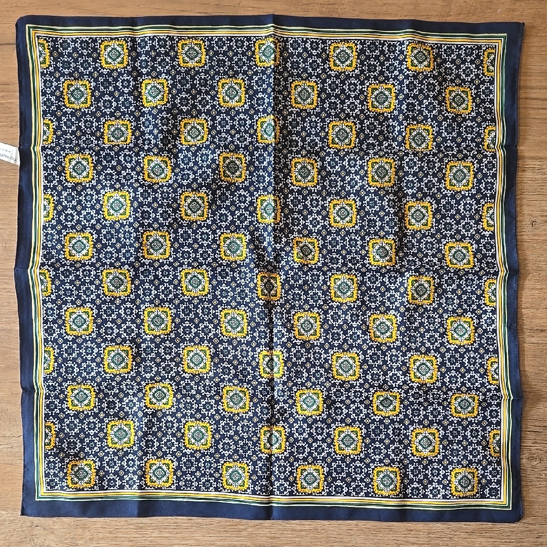 Navy Yellow  White Printed Silk Scarf Classic